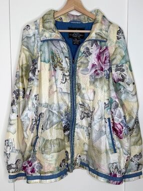 Vintage Casual Isle Dreamy Unicorn Print Full Zip Windbreaker Jacket XL